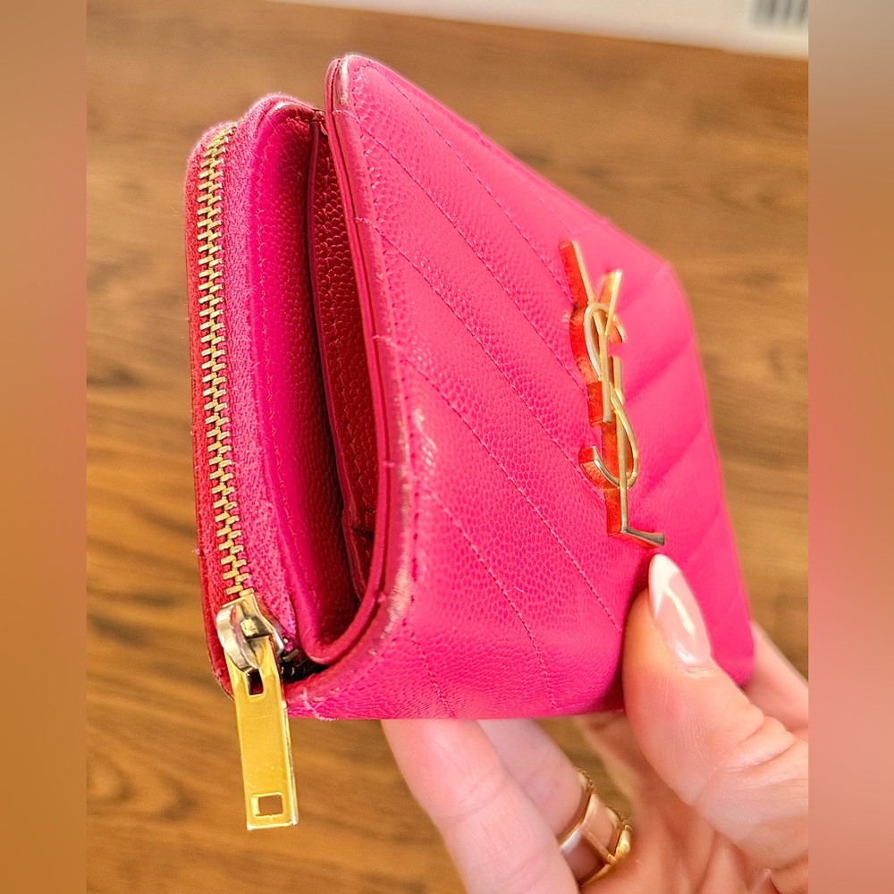 Fuschia Pink Leather YSL Wallet - Picture 2 of 10